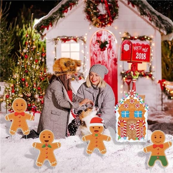 Gingerbread Christmas Decorations Outdoor Yard Signs- 5 Pack Plastic Gingerbread - Picture 5 of 7